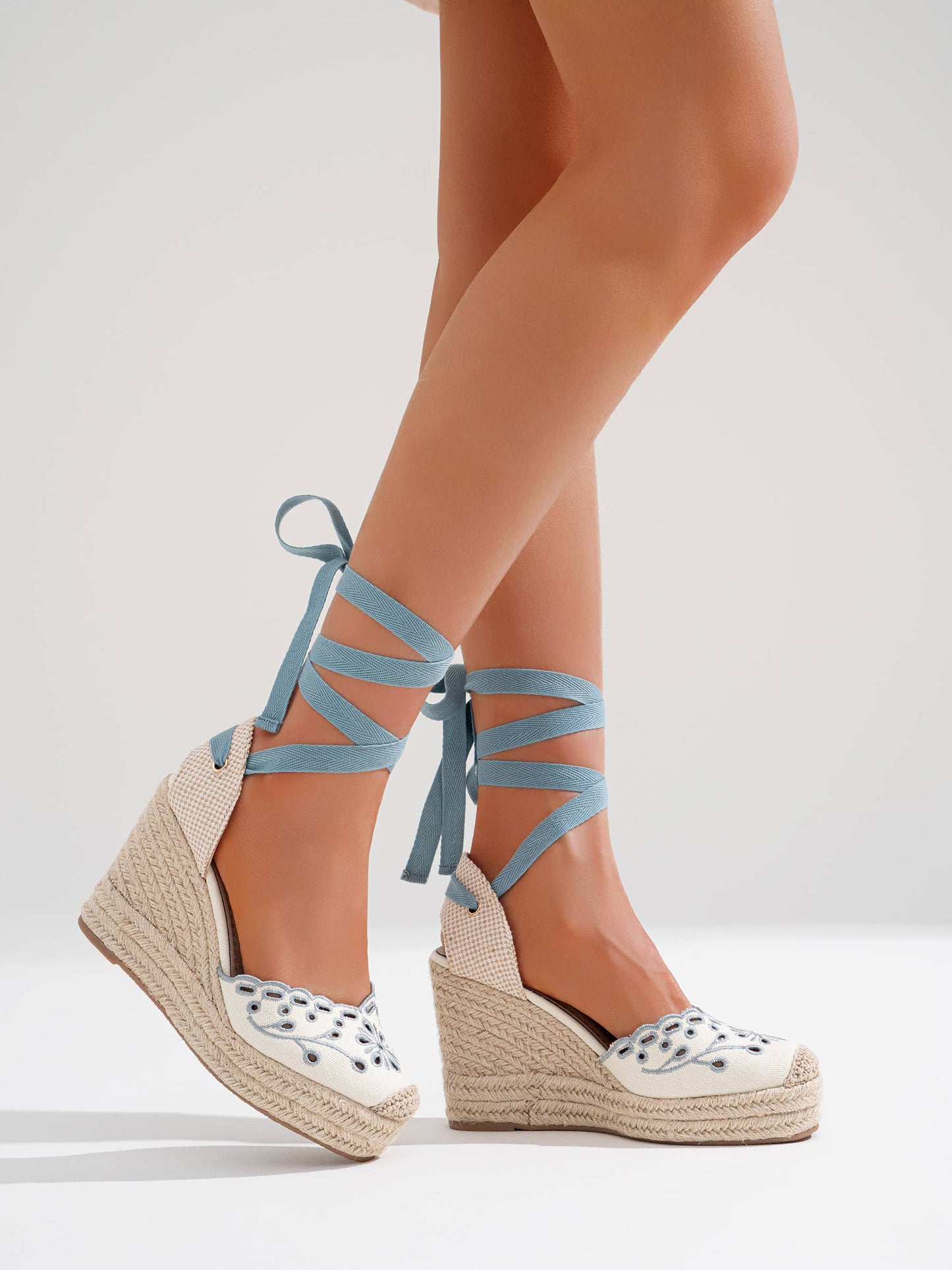 Floral Embroidery High Wedge Espadrille Sandals