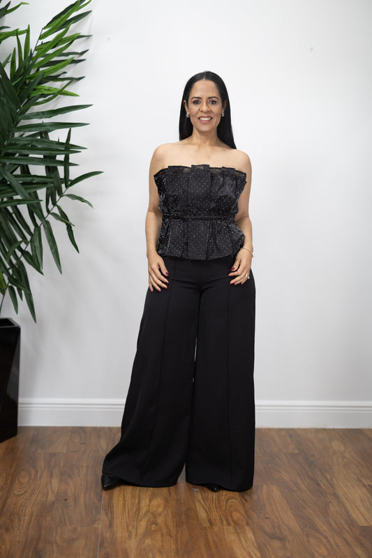 Noir Satin Strapless Top