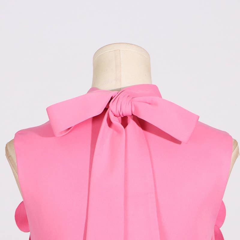 Chic Collar Sleeveless Dress with 3D Flowers