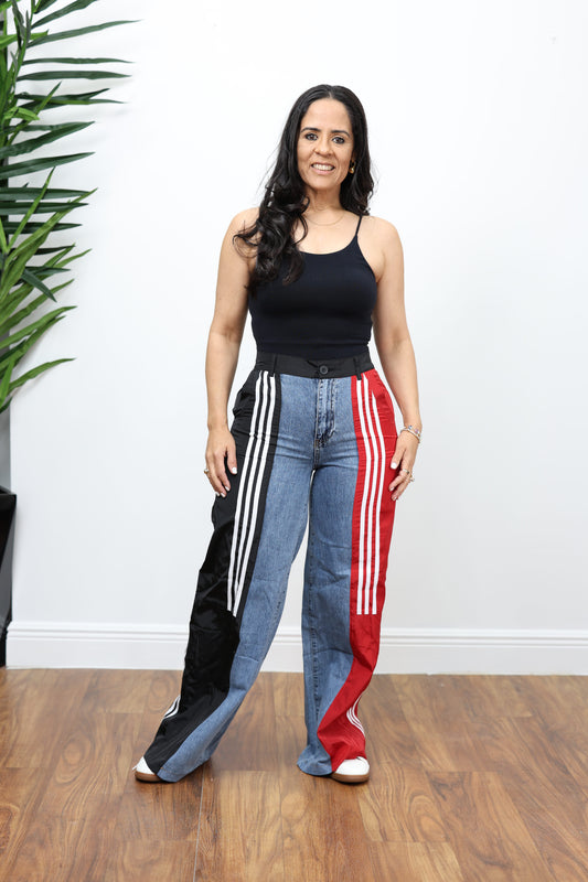 Denim Black & Red Jeans