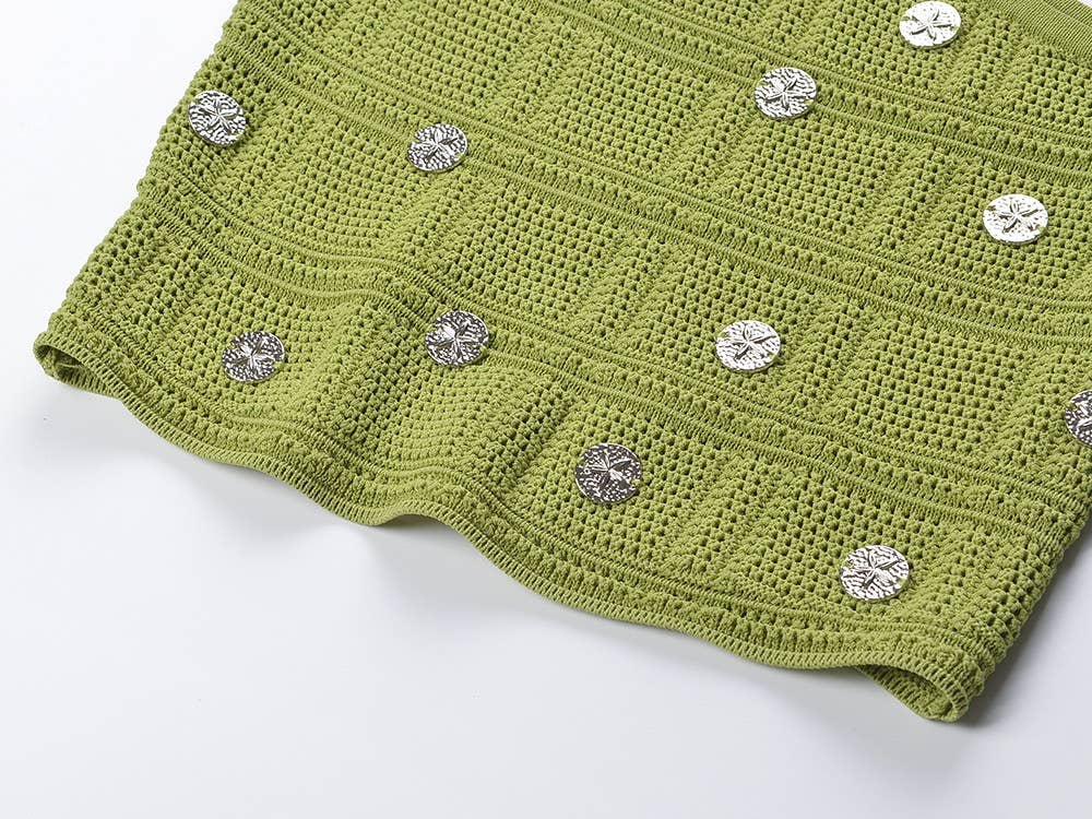 SET-36 Chic Summer Waist Tassel Knitted Skirt and Vest Set