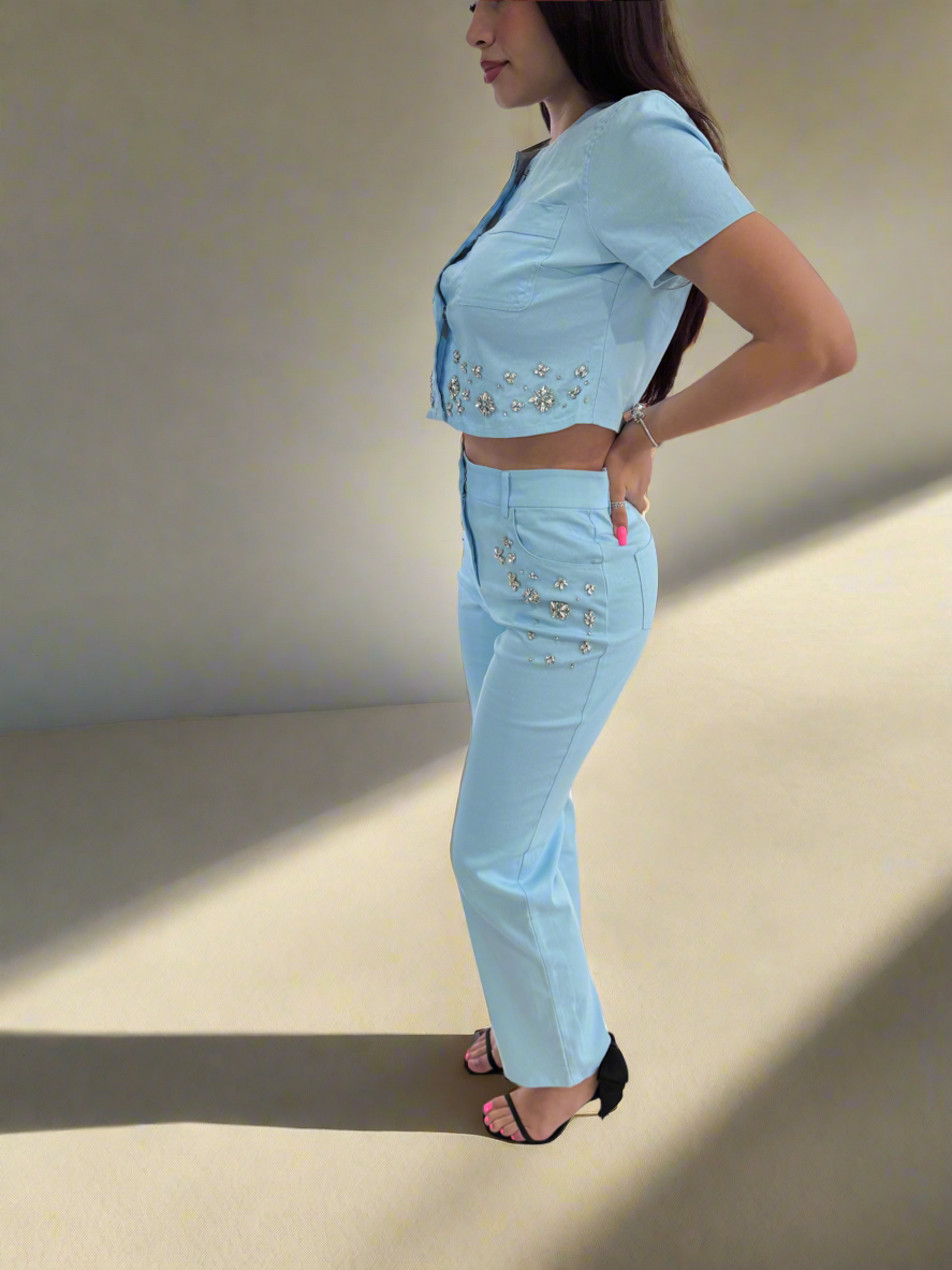 Silvana Rhinestone Cropped Jacket & Pants Set