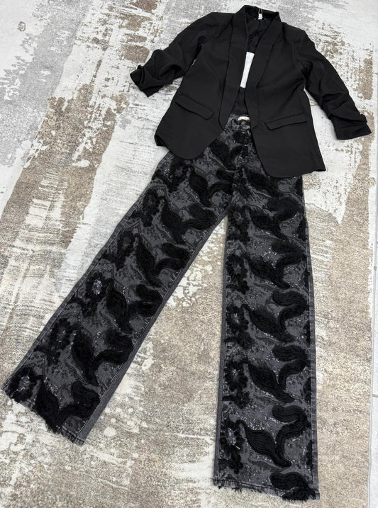 Noir Lace Wide-Leg Jeans