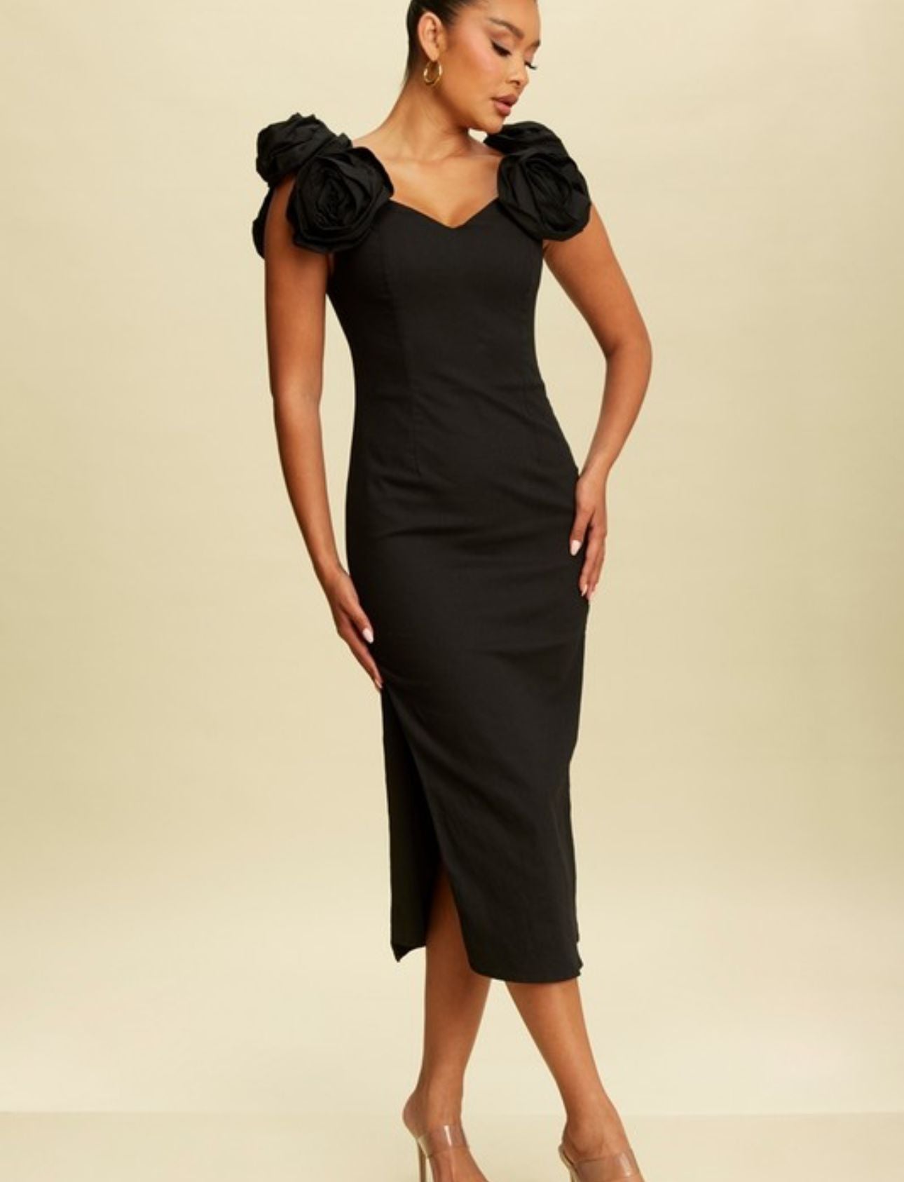 3D Large Flower Midi Dress