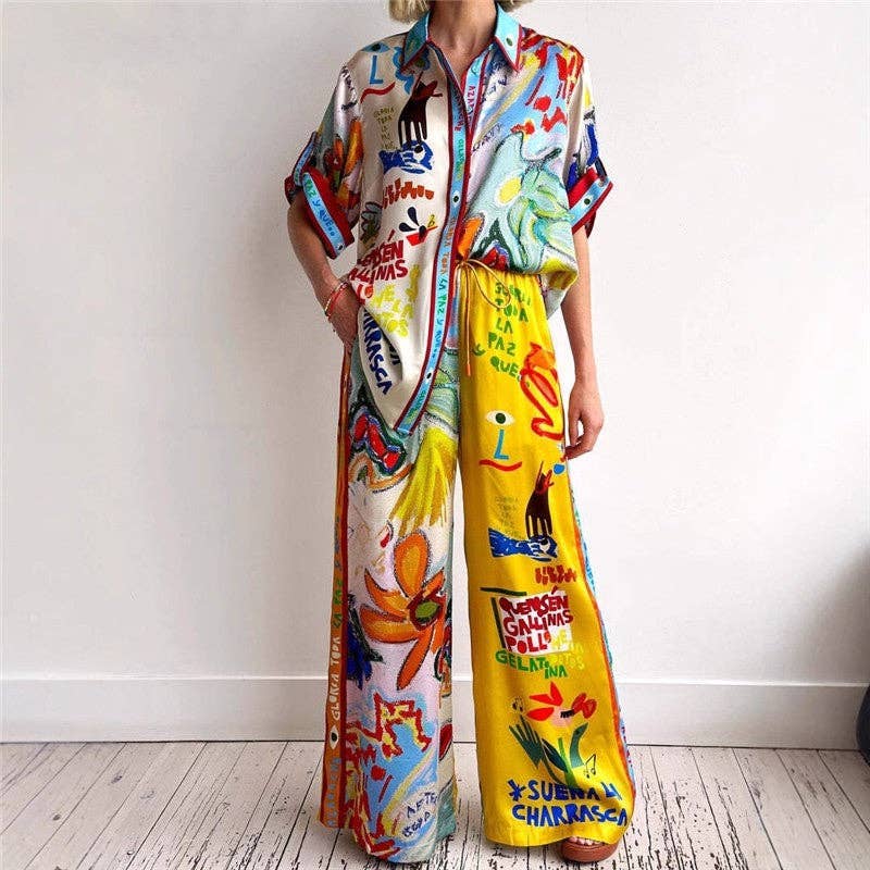 Stylish Printed Short Sleeve Pants Set