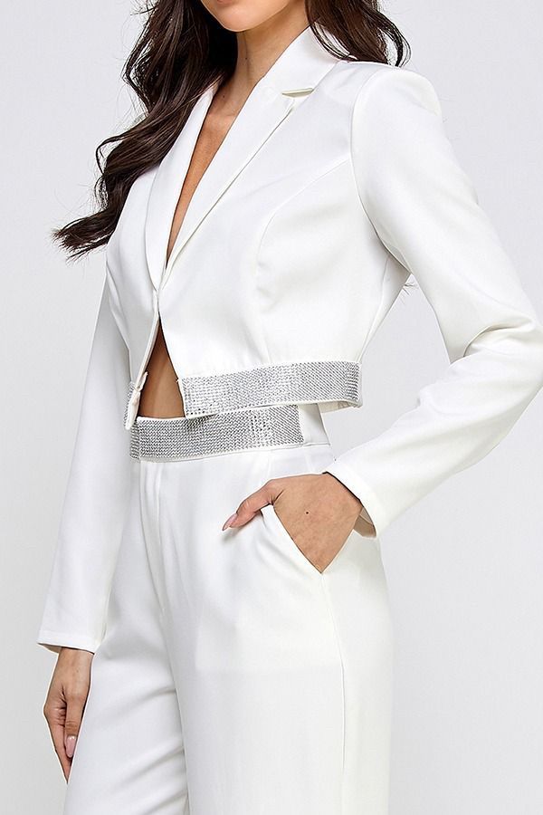 Conjunto de blazer y pantalón con diamantes de imitación