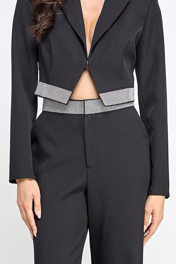 Conjunto de blazer y pantalón con diamantes de imitación