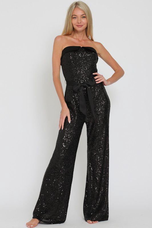 Tube Belted Sequin Jumpsuit
