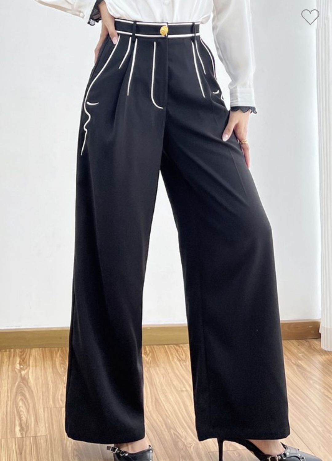 Contrasted color wide leg pants