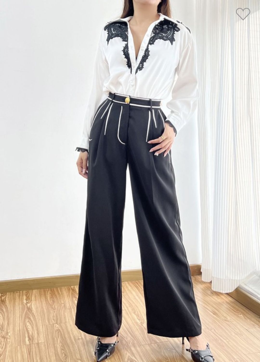 Contrasted color wide leg pants