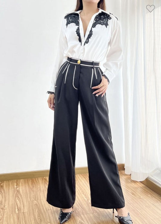 Contrasted color wide leg pants