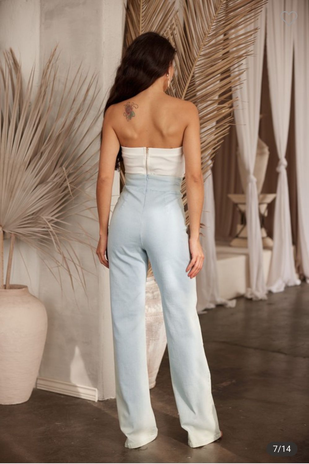 Washed Denim Stretch High Waist Pants