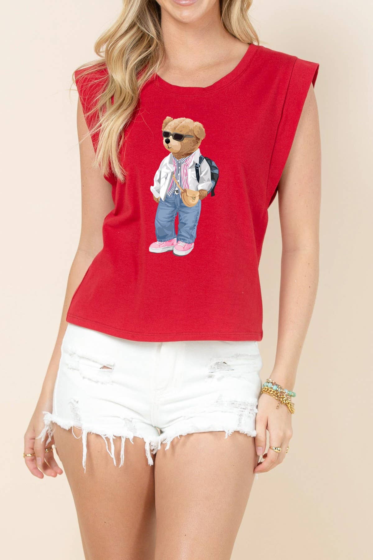 T1632-6252-Lydia Traveler Bear Girl Double Inner Tank Top