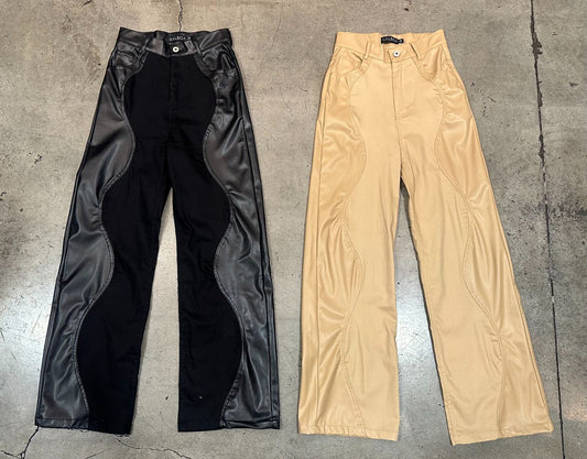 Sculpt Beige Wave-Panel Pants