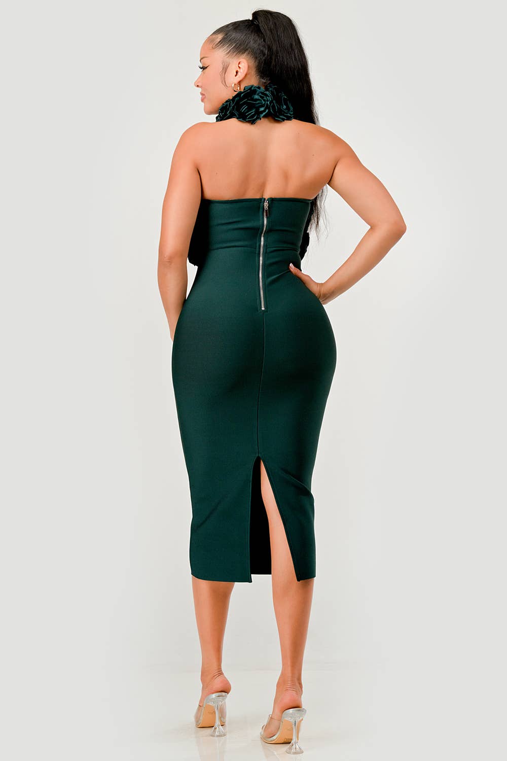 Rose Applique Halter Midi Dress also in CURVE size