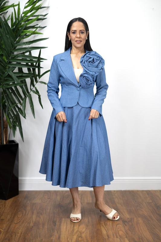 Flora Splicing Blazer & A line skirt SET