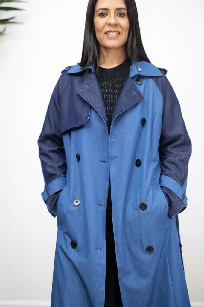 Dual-Tone Denim Trench Coat