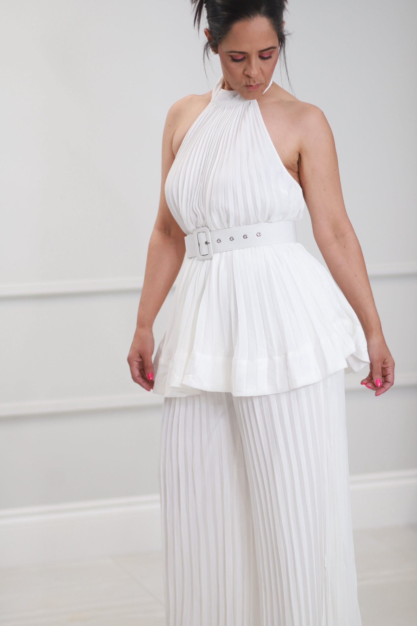 Bladimira 2Pcs Pleated pants and Top SET