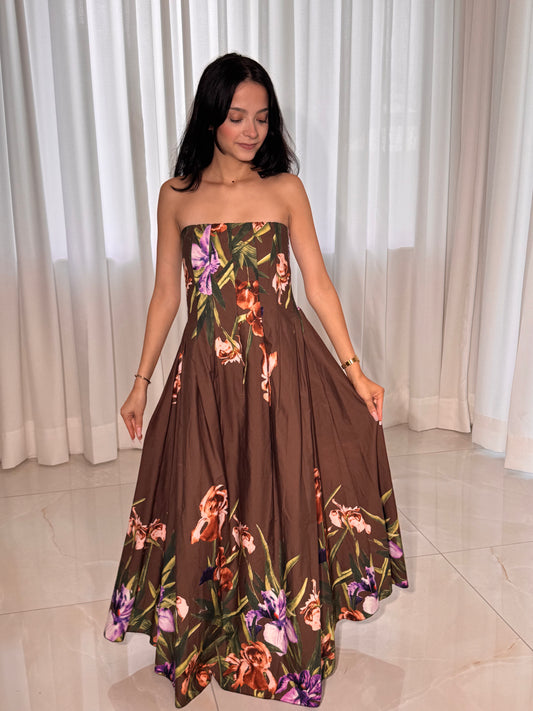 Flora print Strapless Dress