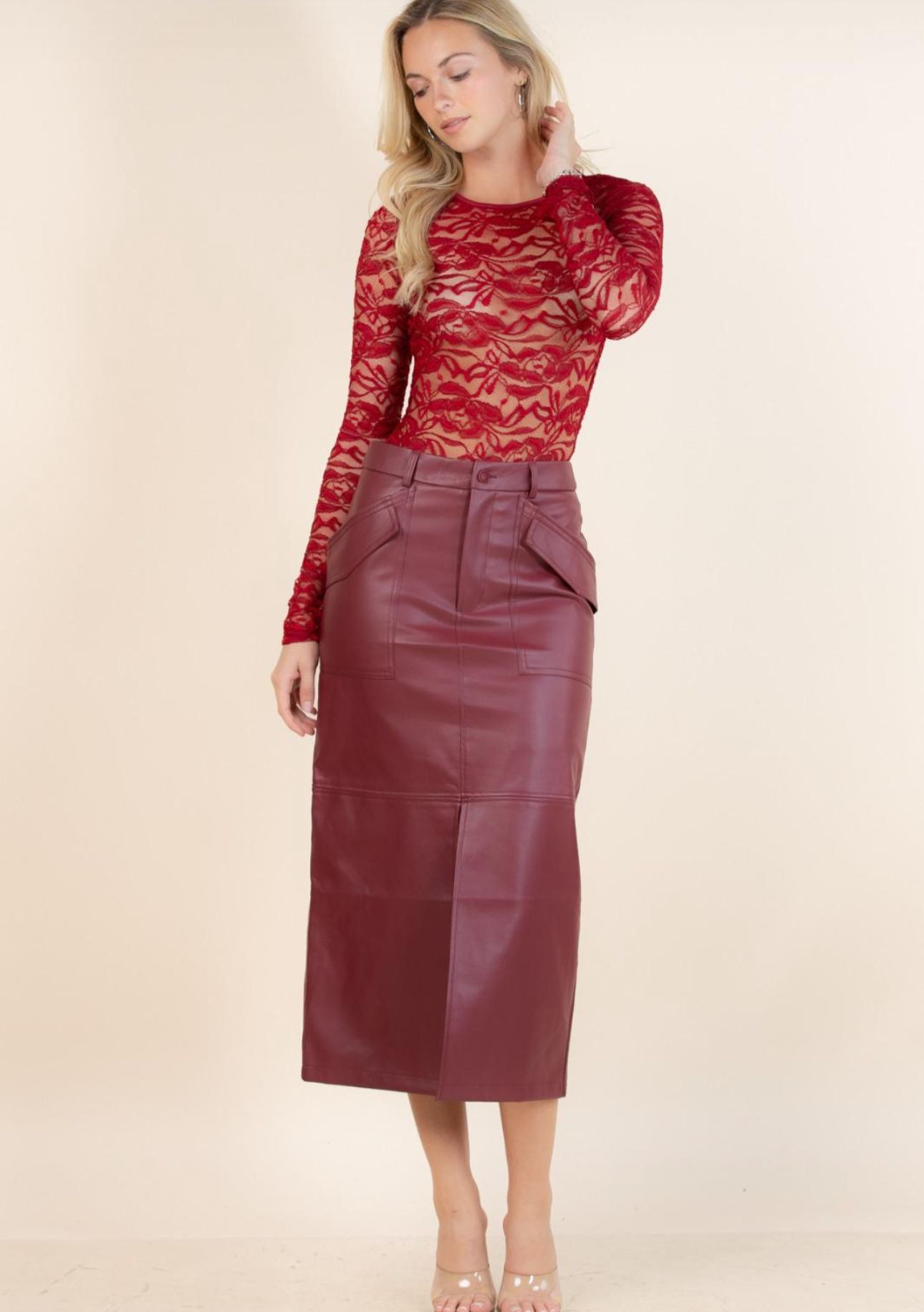 Josefina FAUX MIDI SPLI SKIRT