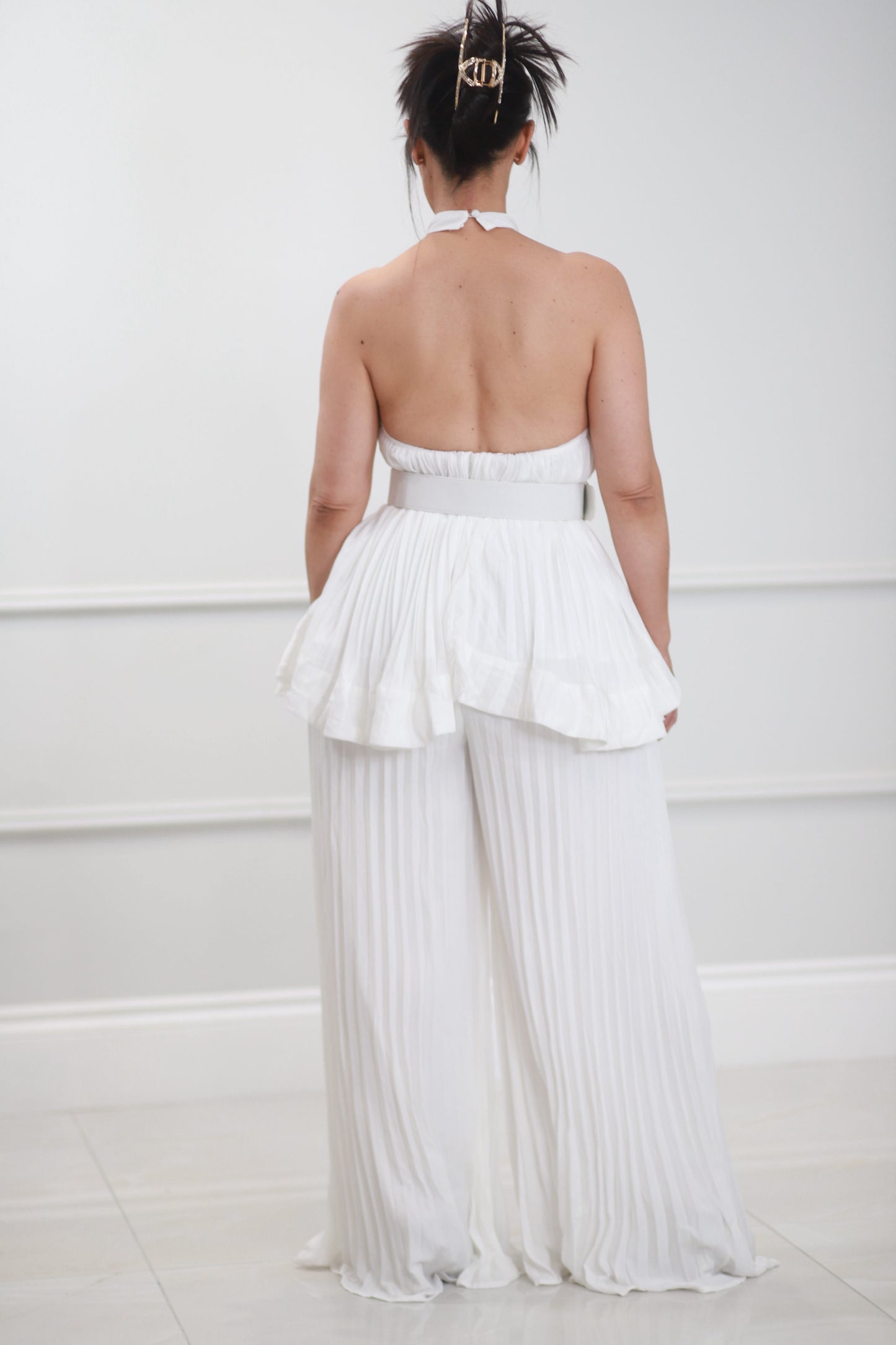 Bladimira 2Pcs Pleated pants and Top SET
