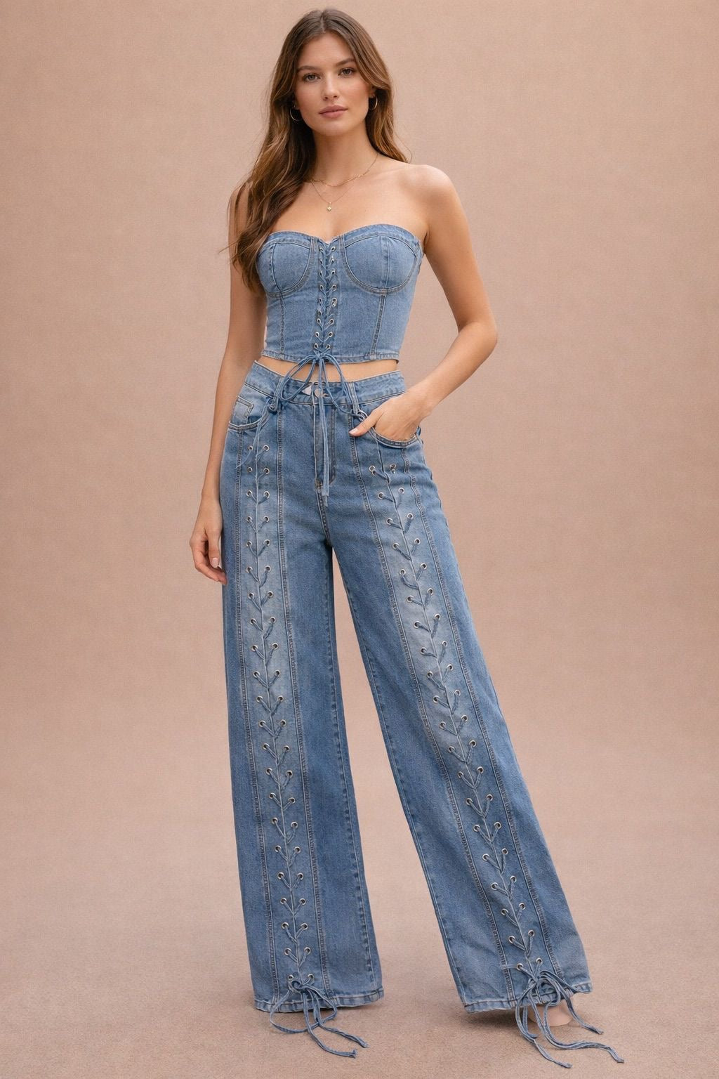 Denim Muse Lace-Up Set