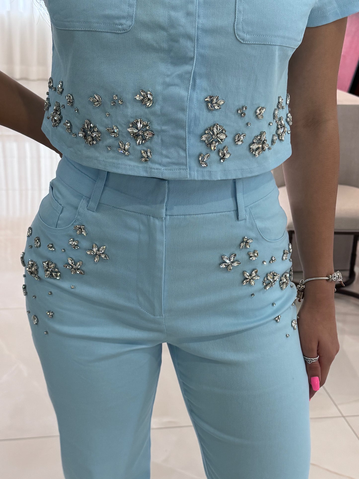 Silvana Rhinestone Cropped Jacket & Pants Set