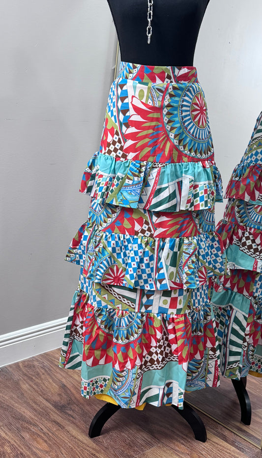Geo Ruffle long skirt