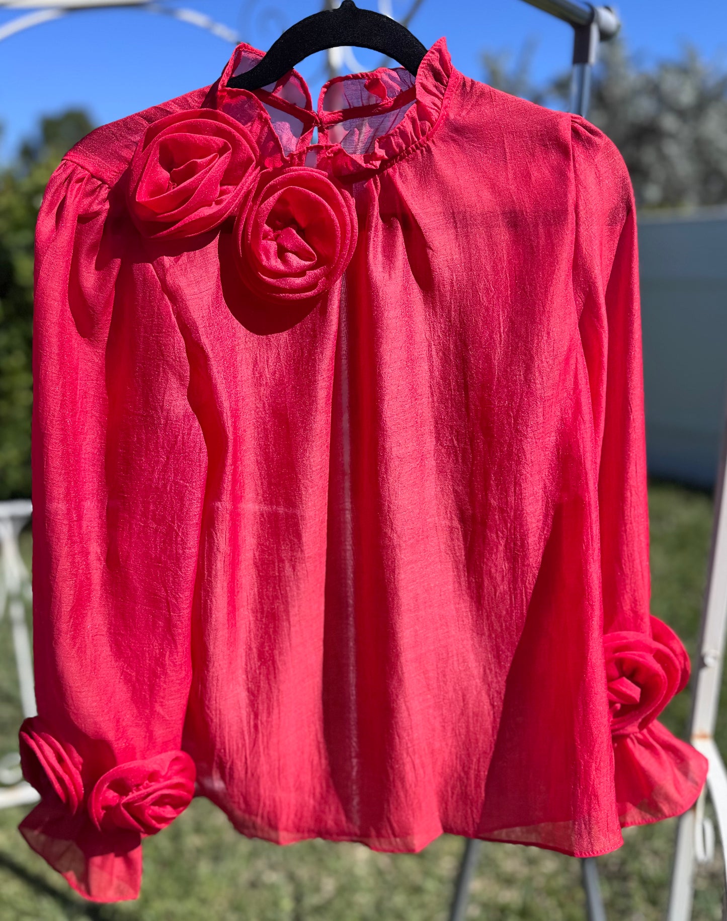Fior Floral Puff Sleeve Chiffon Blouse