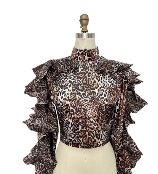 Leopard Blouse with Ruffle