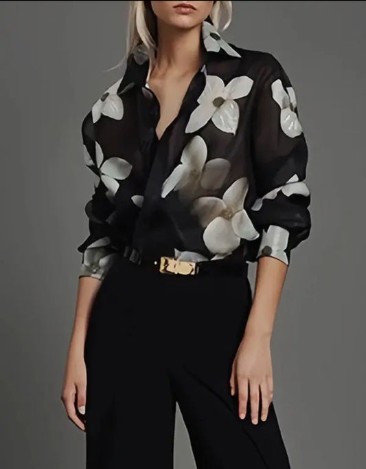 Karen Long Sleeves Floral Printed Blouse