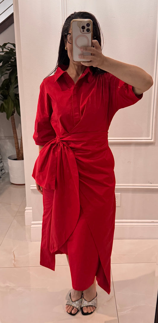 Big Tie Slited midi Dress