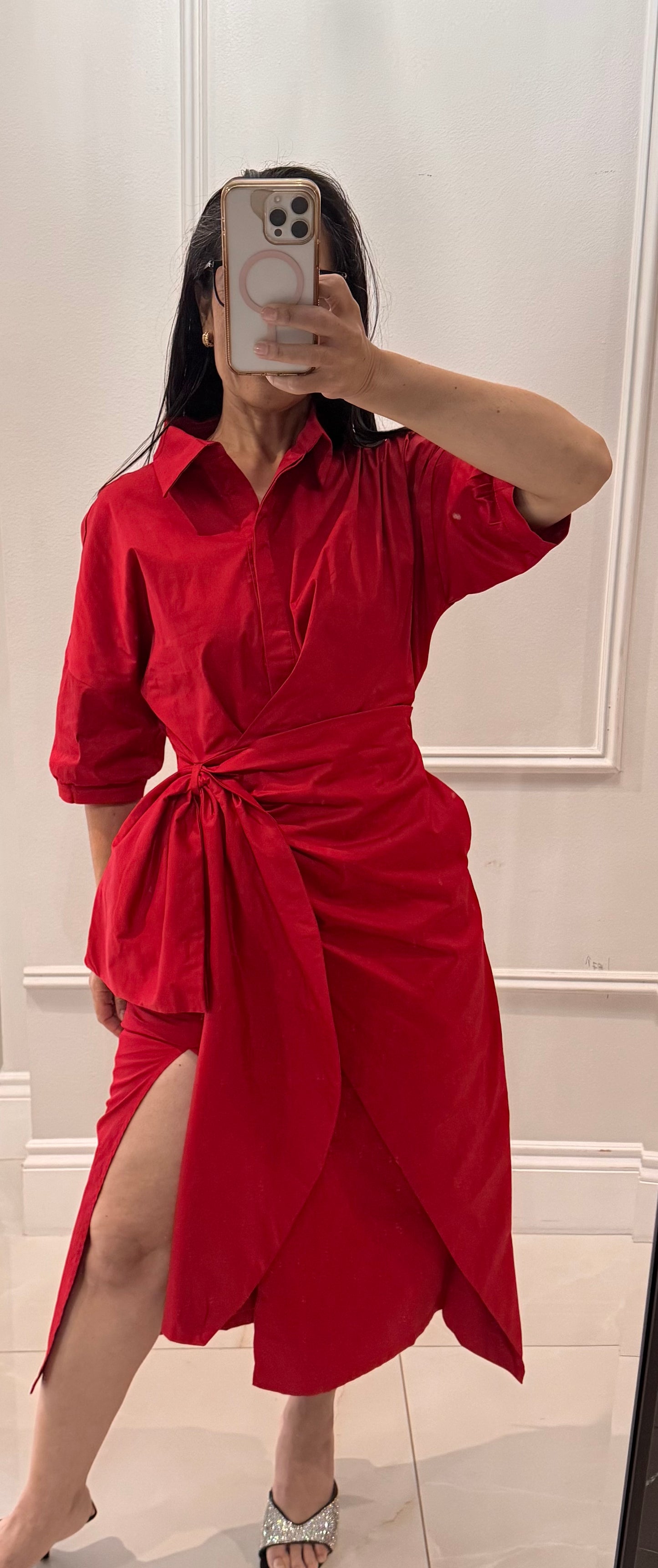 Big Tie Slited midi Dress