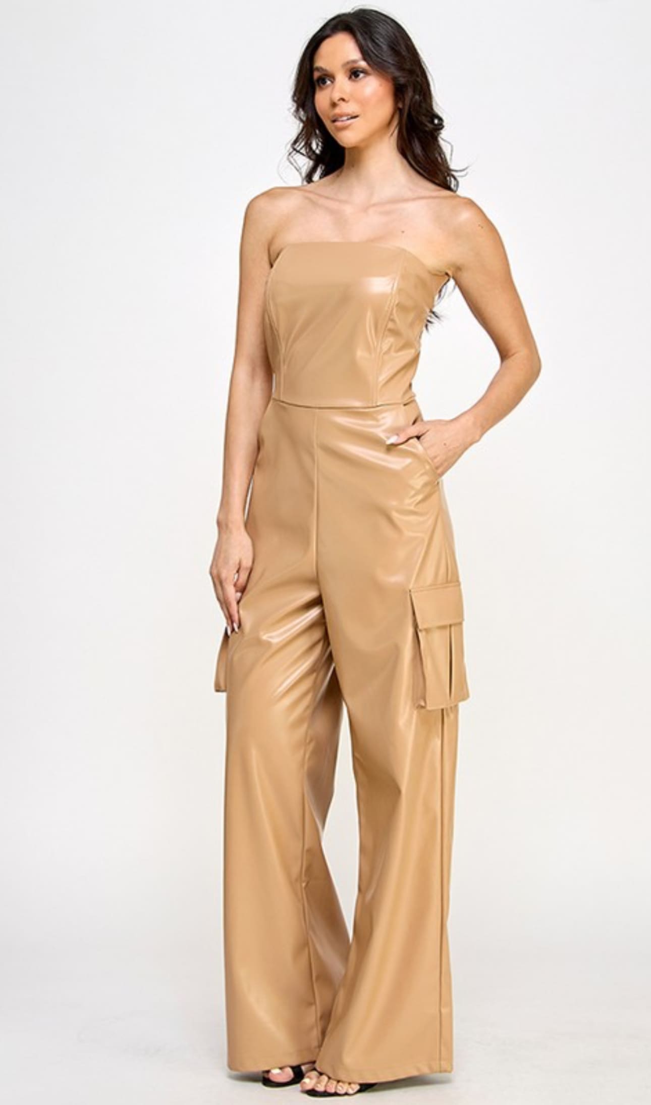 Jossie Faux Leather Cargo Jumpsuit