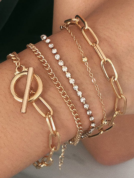Layered Metal Paper clip Chain Bracelet Set