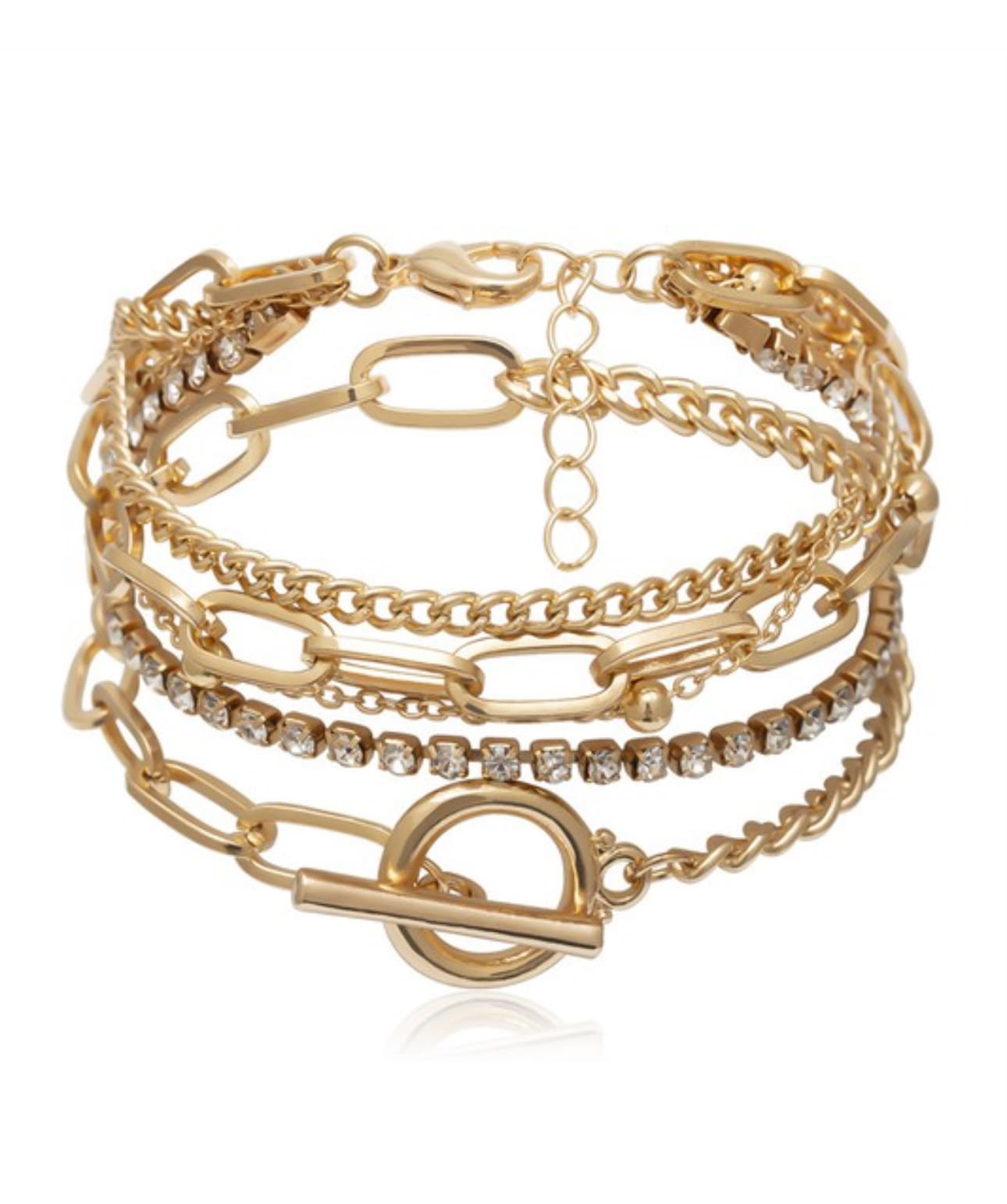 Layered Metal Paper clip Chain Bracelet Set