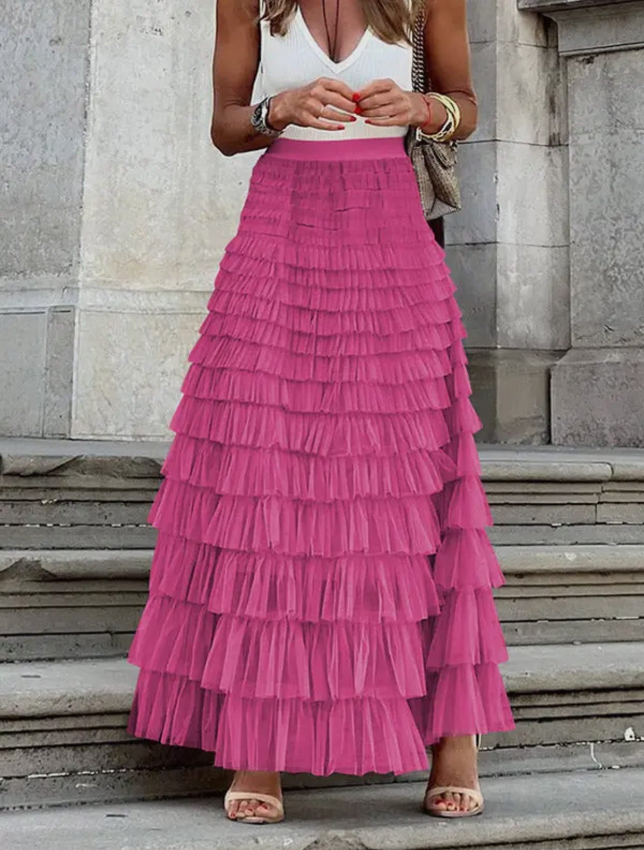 Lila High Waisted Tulle Puffy Midi Skirt