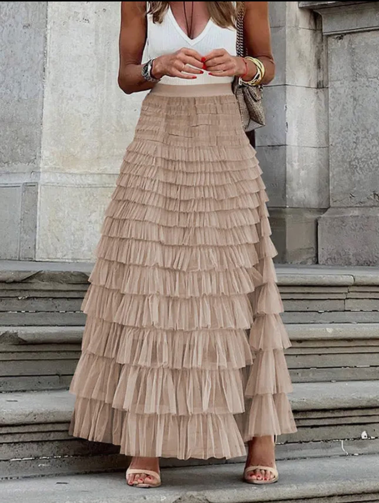 Lila High Waisted Tulle Puffy Midi Skirt
