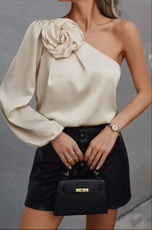Blanca One Shoulder Flower Blouse