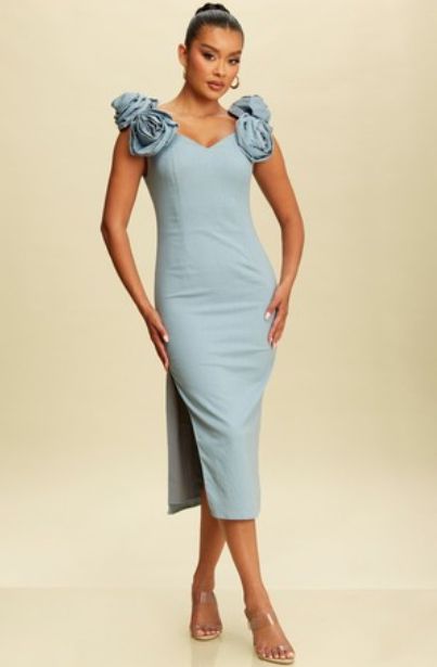 3D Large Flower Midi Dress