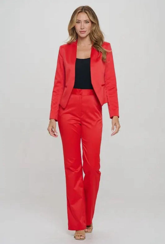 Sofia Satin Blazer & Pants set 2pc