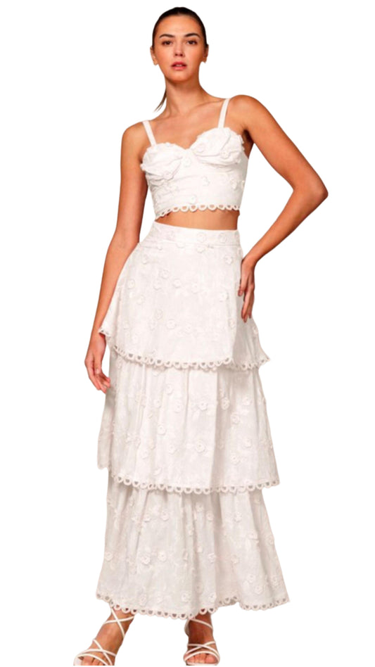 Mili floral Embroidered Top & Tiered Maxi Skirt