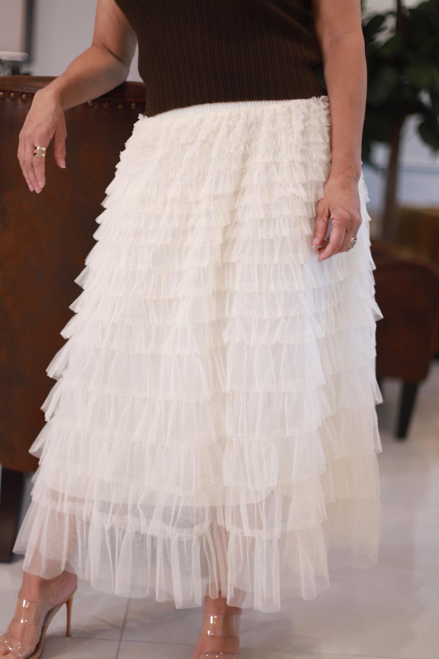 Lila High Waisted Tulle Puffy Midi Skirt