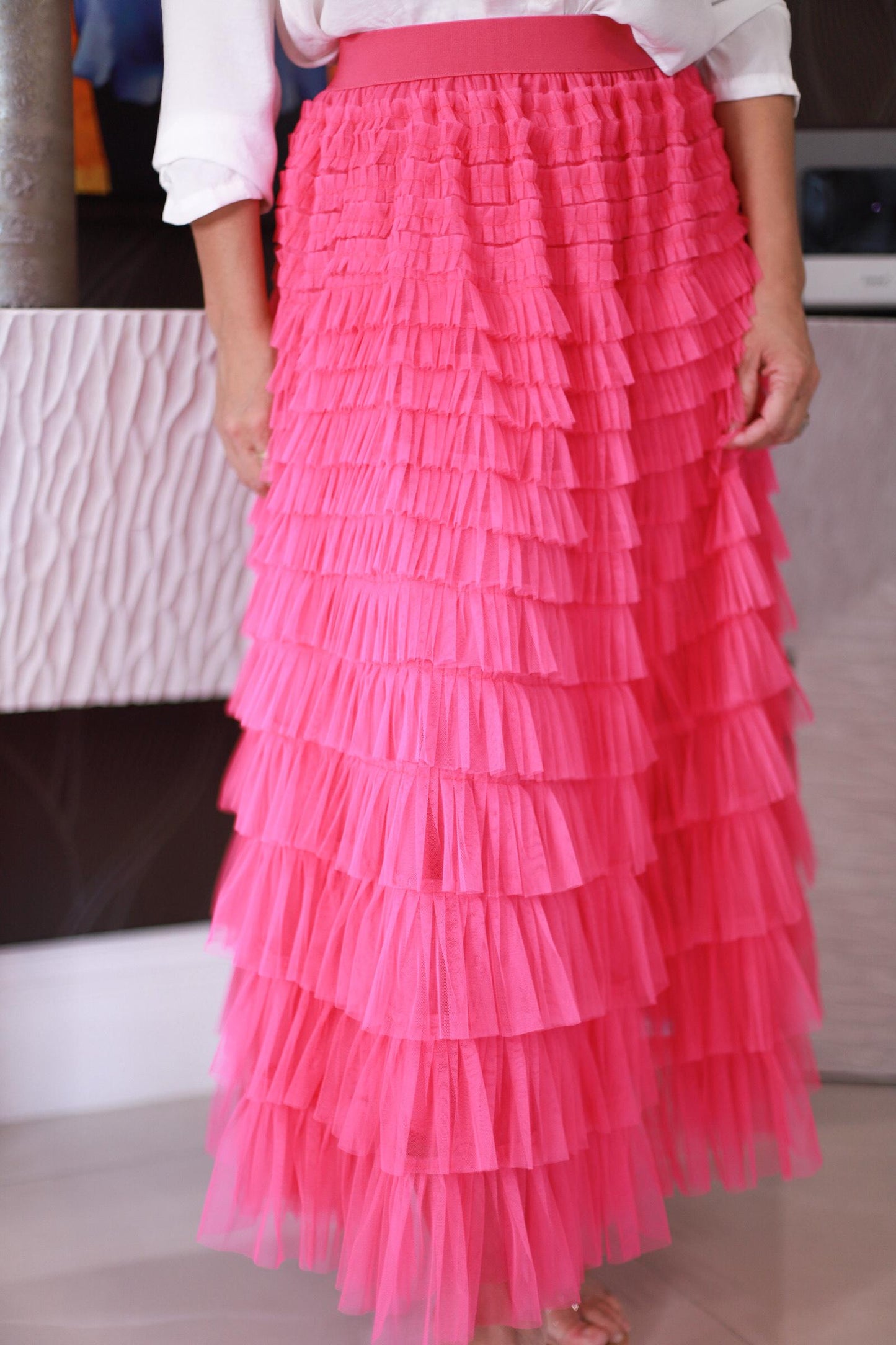 Lila High Waisted Tulle Puffy Midi Skirt