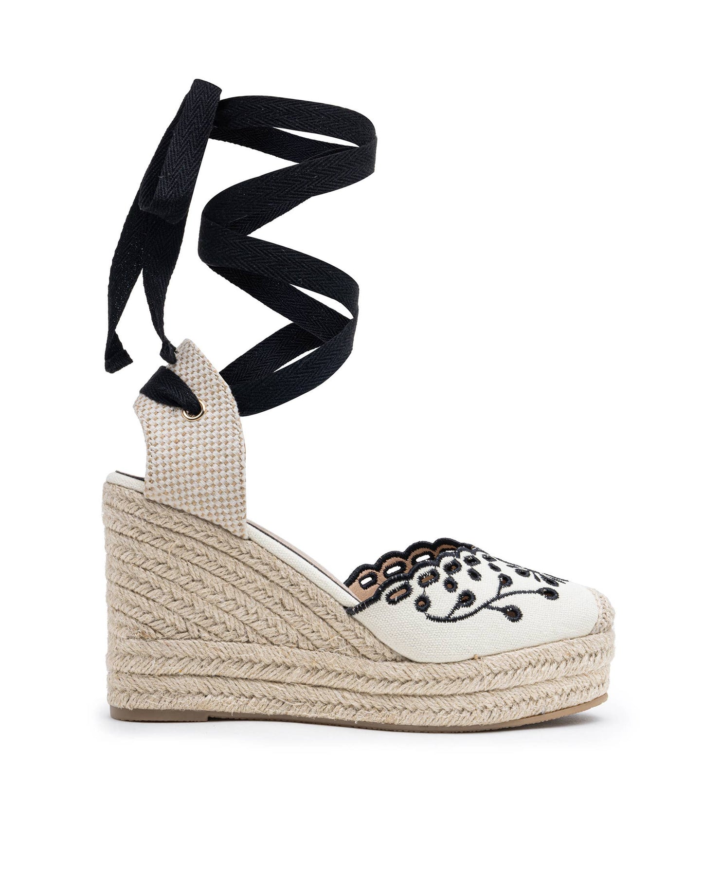 Floral Embroidery High Wedge Espadrille Sandals