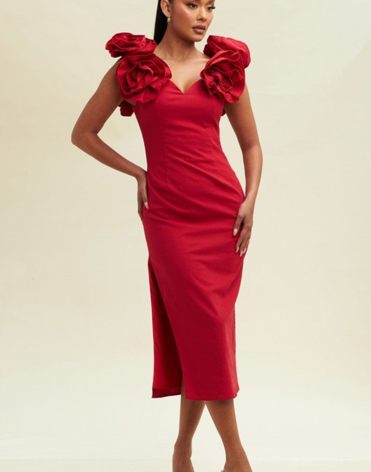 3D Large Flower Midi Dress