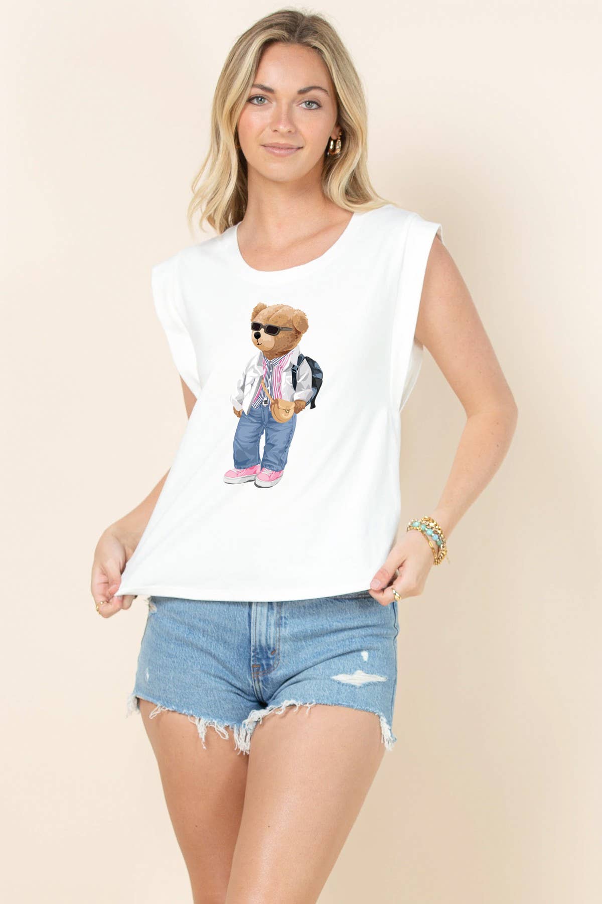 T1632-6252-Lydia Traveler Bear Girl Double Inner Tank Top