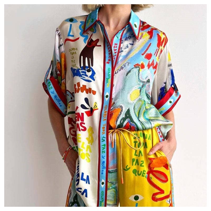Stylish Printed Short Sleeve Pants Set