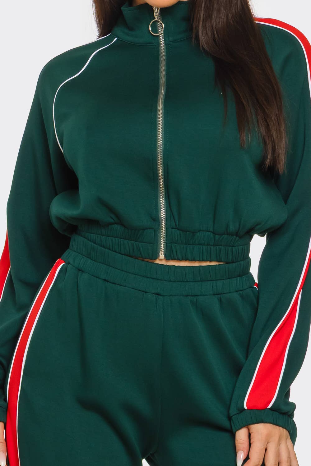 Colorblock Front Zip Up Top And Pants Set