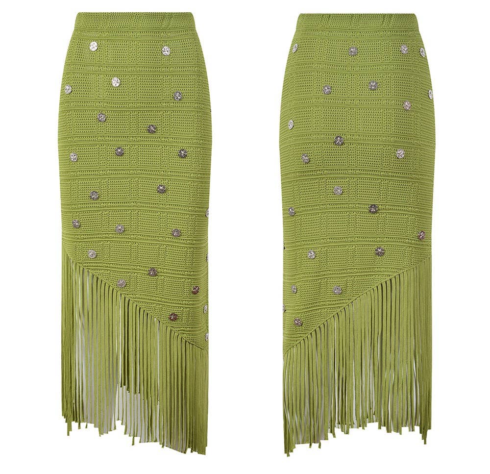 SET-36 Chic Summer Waist Tassel Knitted Skirt and Vest Set